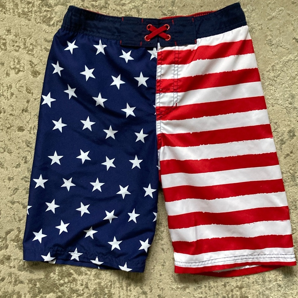 Americana Boys Sz L 12-14 swim trunks 🩳 with draw string waist